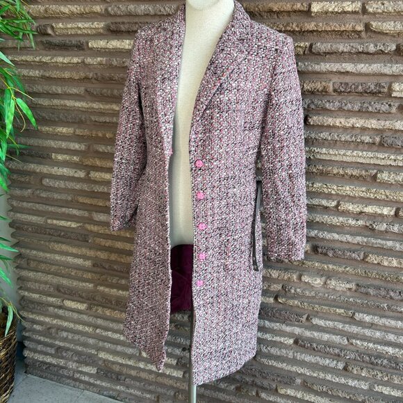 Alfani Pink Gray Tweed Overcoat with Bow Belt Size 4 - Picture 5 of 10